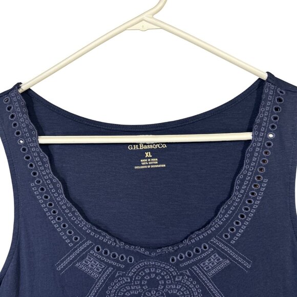 GH. Bass & Co. Women's Size XL Embroidered Tank Top Navy Blue Size NWT - Picture 2 of 12